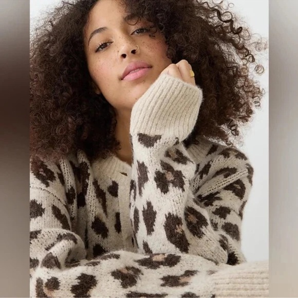 J. Crew Animal Print Oversized Cardigan Sweater Jacket Womens Medium Merino - Picture 8 of 8